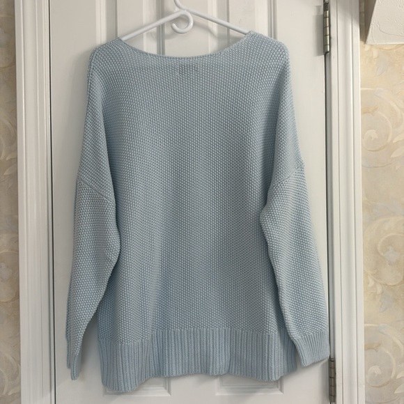 Lucky Brand Over-sized Deep V-neck Cotton/Viscose Blend Light Blue Sweater - Picture 7 of 9